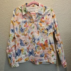 Alfred Dunner Womens 10 Butterfly Eyelet Jacket‎ Button Lined Collared Pockets